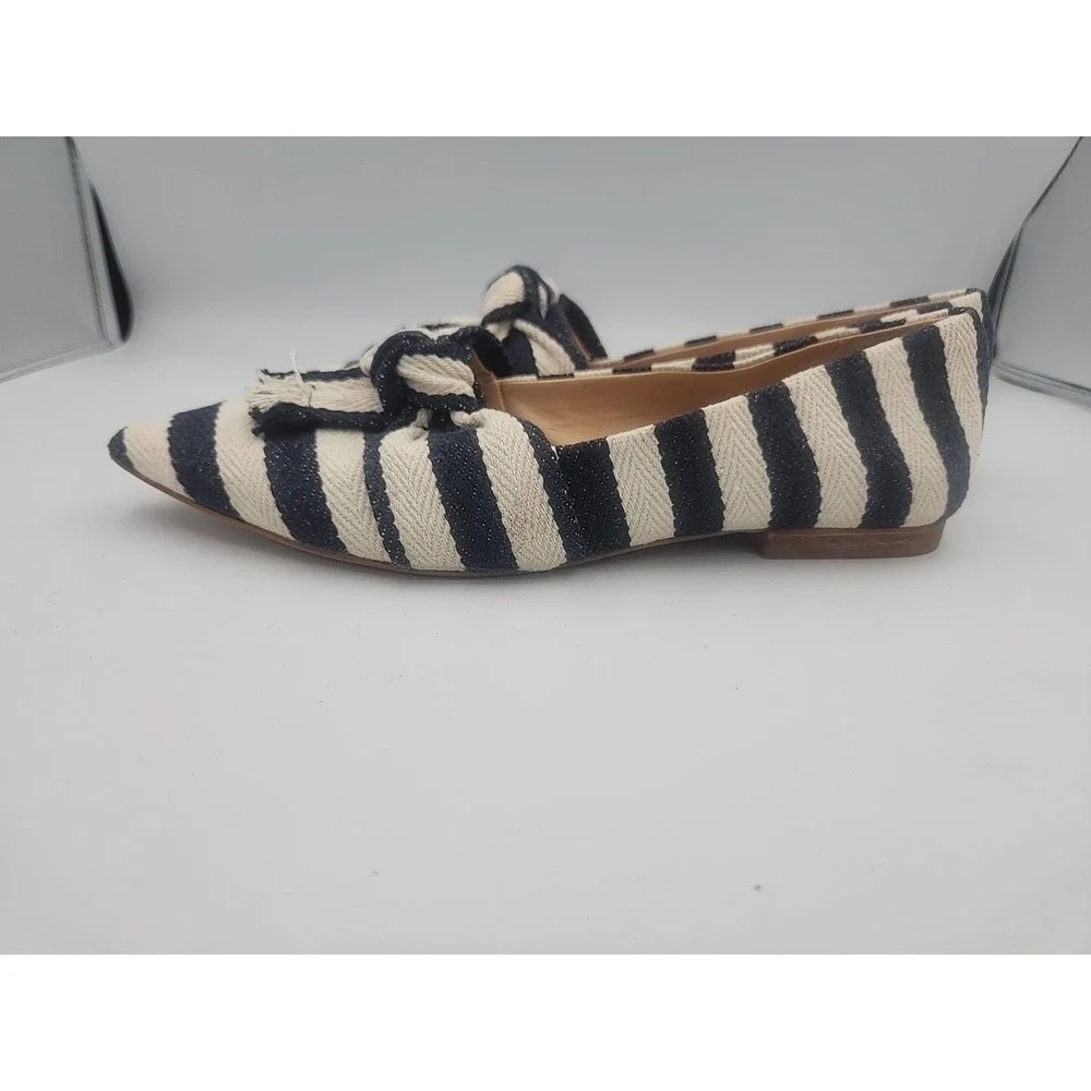 Gianni Bini Navy White Tan Striped Canvas Buckle Slip-On Flats Women's Shoes‎ 8